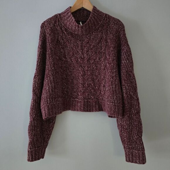 Free People Merry Go Round Cable-Knit Sweater In Very Berry Size L - Picture 3 of 7
